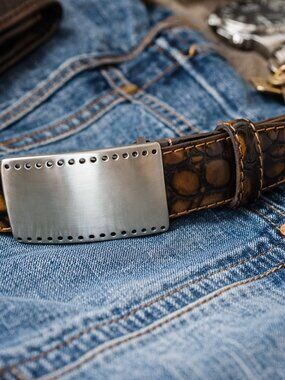 J CAMPBELL Men's Brown Genuine Italian Leather Belt